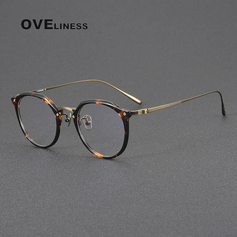 Oveliness Women's Full Rim Round Acetate Titanium Eyeglasses 3054 Full Rim Oveliness tortoise bronze  