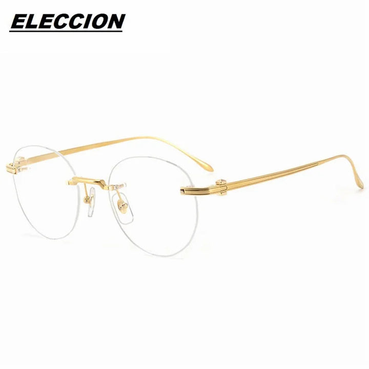 Eleccion Unisex Rimless Round Oval Titanium Eyeglasses 4342O Rimless Eleccion Gold CHINA