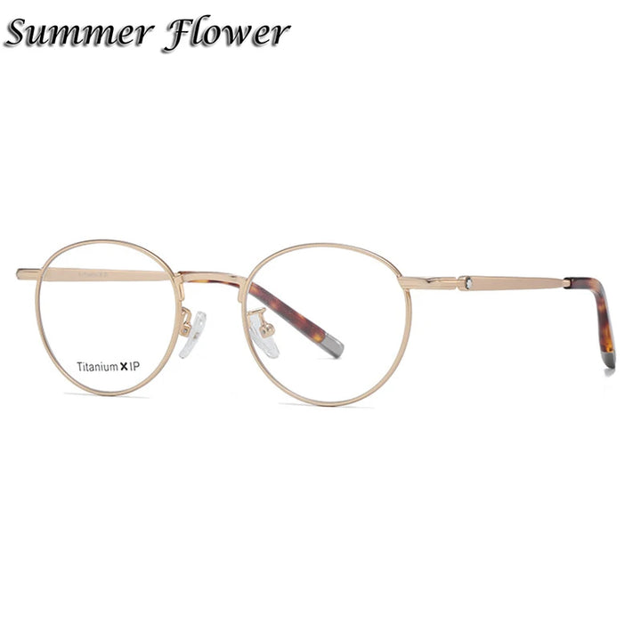 Summer Flower Women's Full Rim Oval Round Titanium Eyeglasses 842905 Full Rim Summer Flower Gold