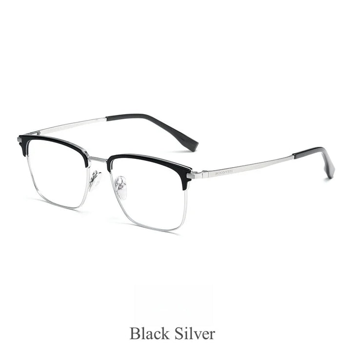 KatKani Mens Full Rim Browline Square Titanium Eyeglasses Bv7206v Full Rim KatKani Eyeglasses BlackSilver  