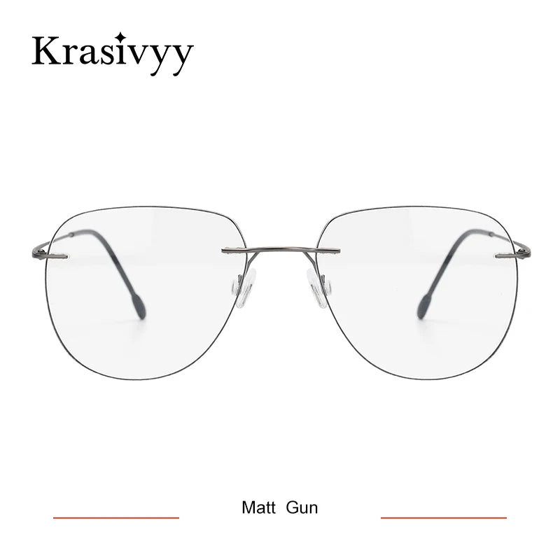 Krasivyy Women's Rimless Flat Top Oval Titanium  Eyeglasses 44154 Rimless Krasivyy Matt Gun  