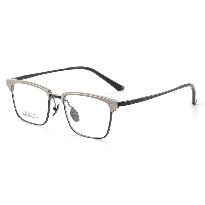 KatKani Unisex Full Rim Square Titanium Eyeglasses 7048 Full Rim KatKani Eyeglasses Beige Black  