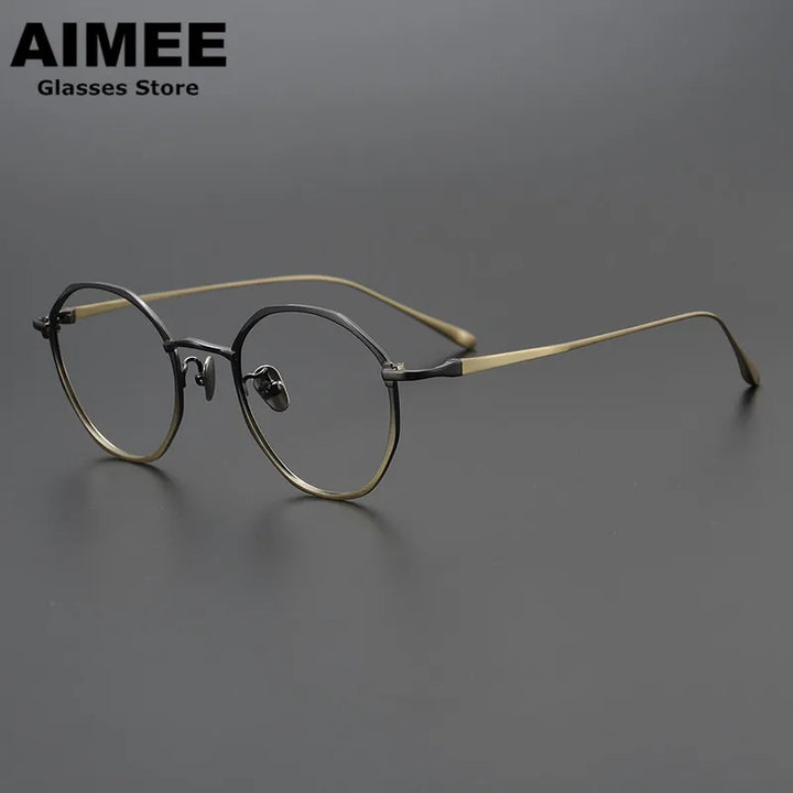 Aimee Unisex Full Rim Round Titanium Acetate Eyeglasses 9161 Full Rim Aimee Gun-Golden  