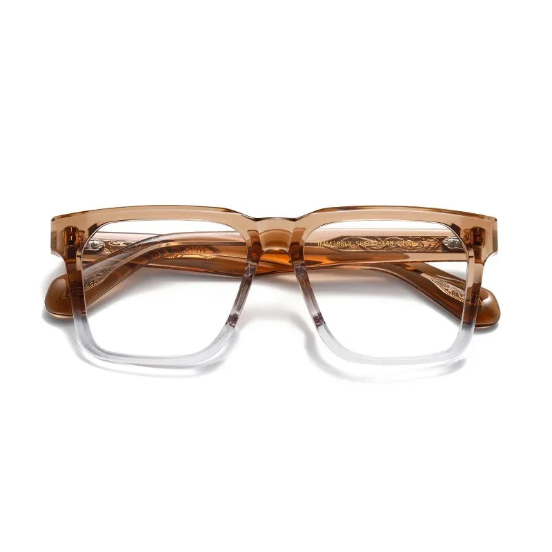 Muzz Men's Full Rim Square Thick Acetate Temple Eyeglasses 842308 Full Rim Muzz Gradually Brown