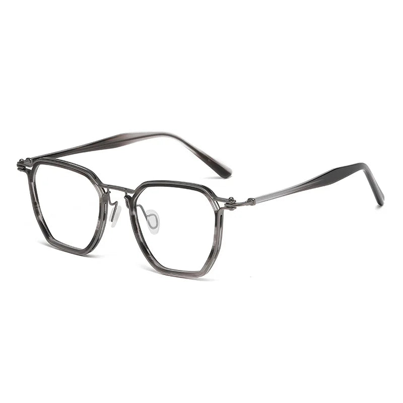 Momoja Unisex Full Rim Big Polygon Titanium Acetate Eyeglasses 725867