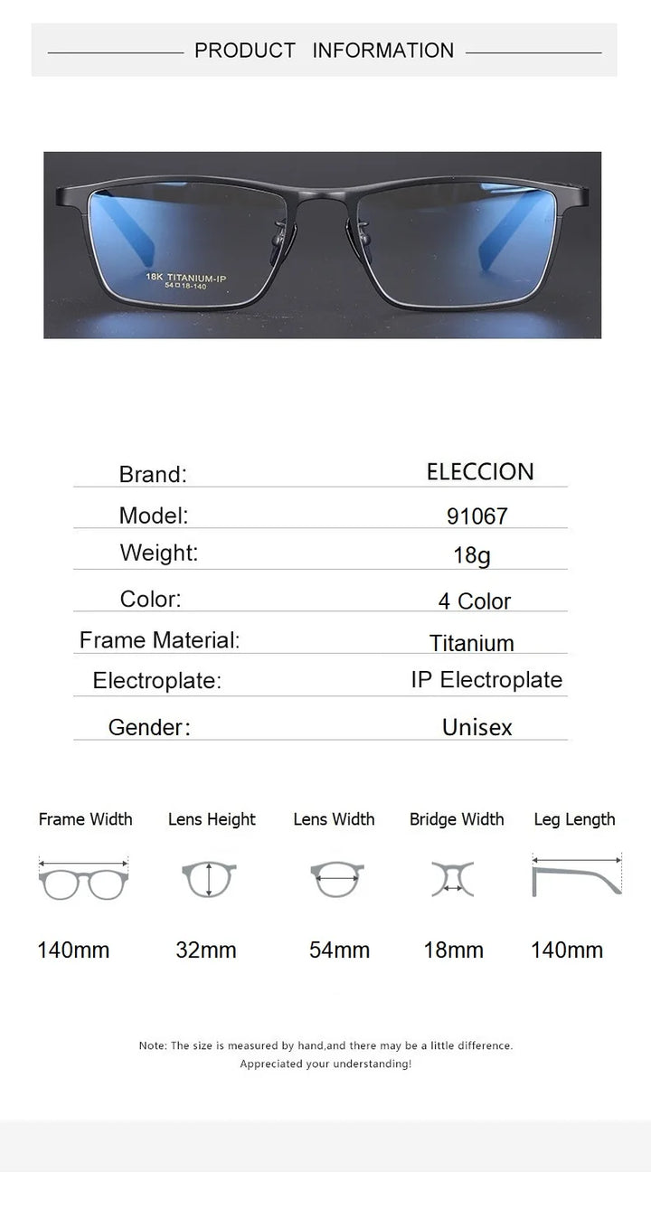 Eleccion Men's Full Rim Square Titanium Eyeglasses 91067