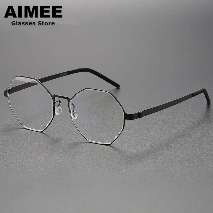 Aimee Unisex Full Rim Polygon Screwless Titanium Eyeglasses 9609 Full Rim Aimee Black  