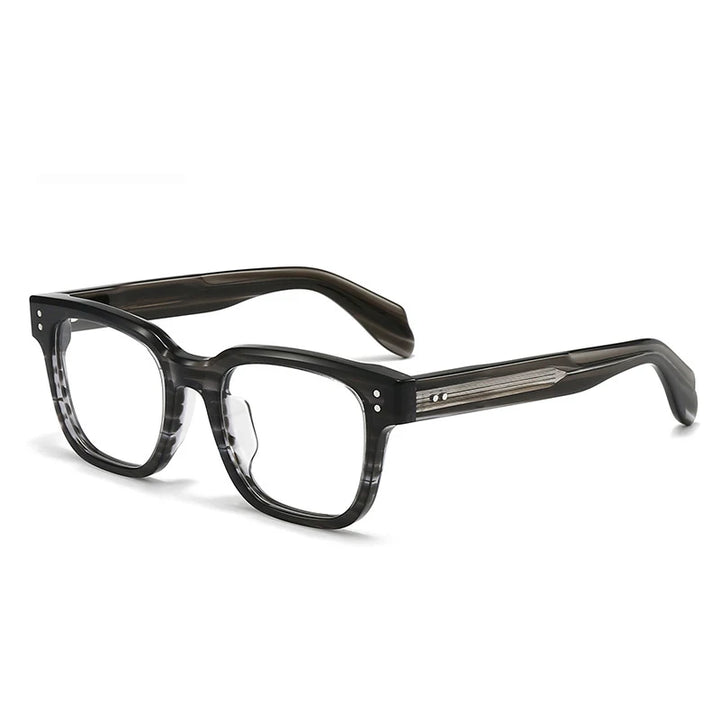 Black Mask Unisex Full Rim Square Thick Acetate Eyeglasses 21377 Full Rim Black Mask Stripes Gray  