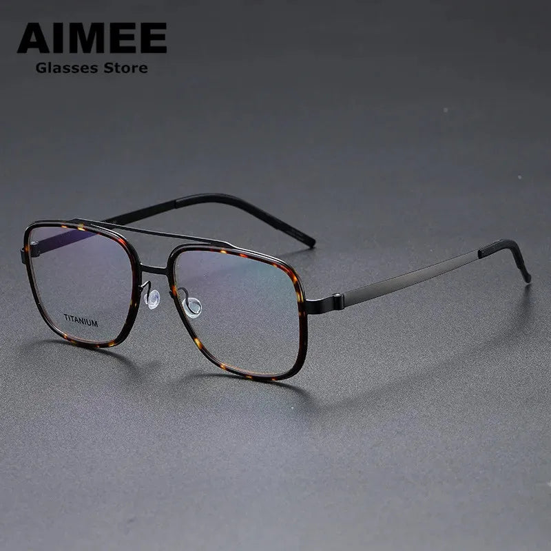 Aimee Unisex Full Rim Square Double Bridge Titanium Acetate Eyeglasses 9911 Full Rim Aimee Tortoise-Black  