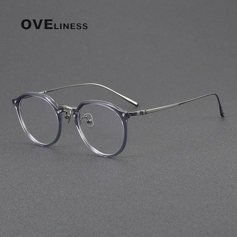 Oveliness Women's Full Rim Round Acetate Titanium Eyeglasses 3054 Full Rim Oveliness grey gun  