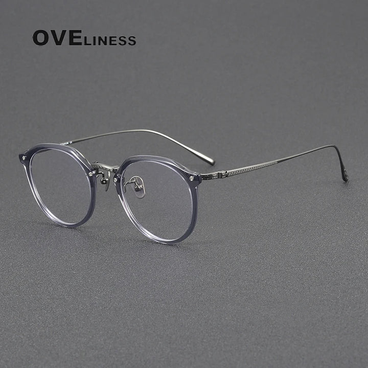 Oveliness Women's Full Rim Round Acetate Titanium Eyeglasses 3054 Full Rim Oveliness grey gun  