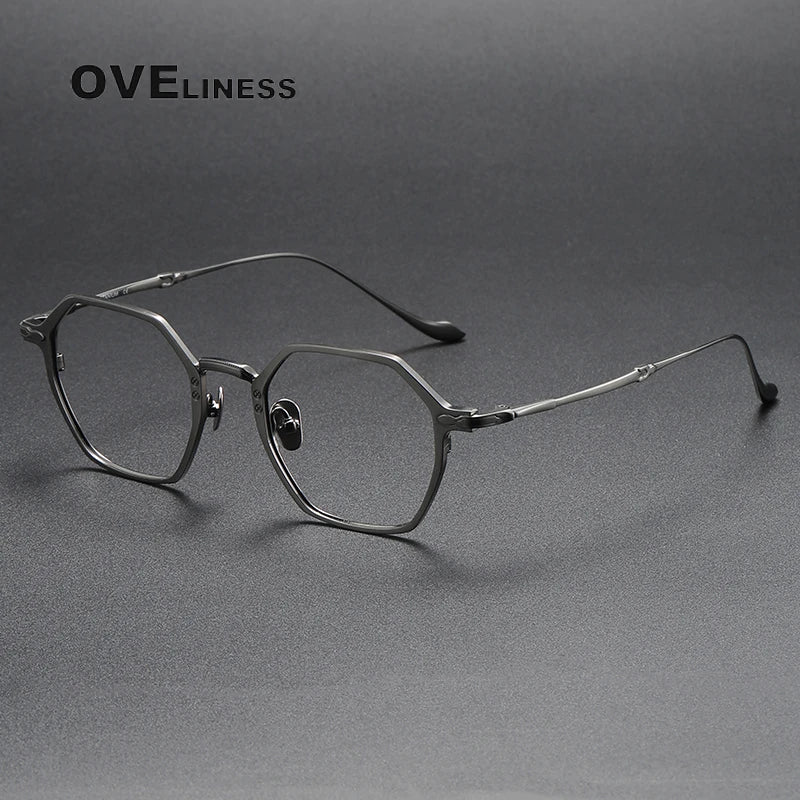 Oveliness Unisex Full Rim Polygon Titanium Eyeglasses Om3133 Full Rim Oveliness gun  