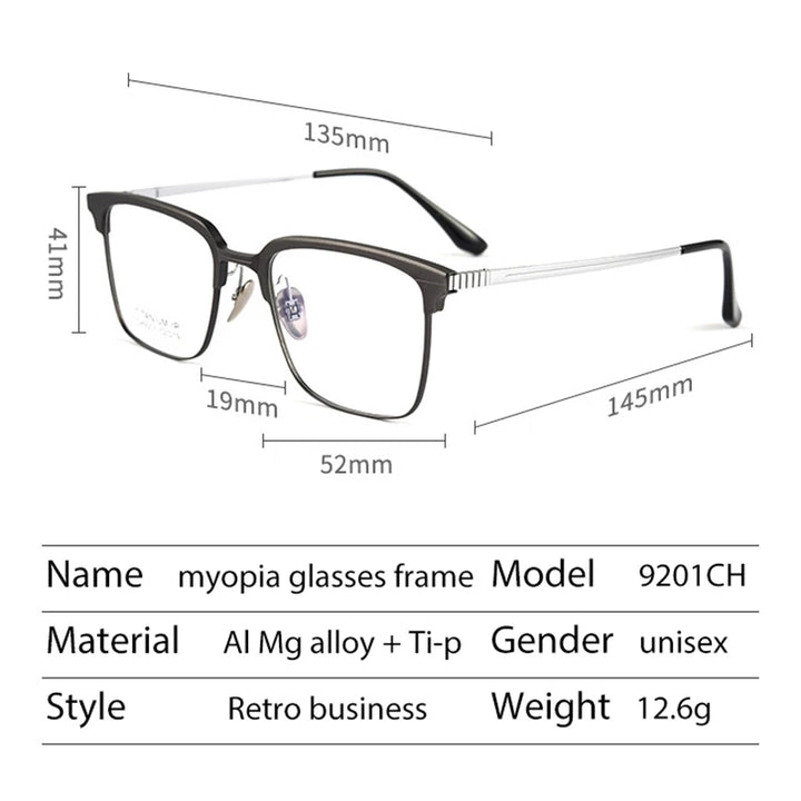 Handoer Men's Full Rim Square Titanium Acetate Eyeglasses 9201 Full Rim Handoer   