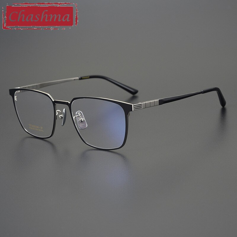 Chashma Men's Full Rim Square Titanium Eyeglasses 91064 Full Rim Chashma Black Silver  