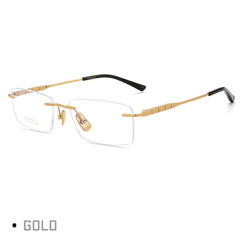 Gmei Men's Rimless Square Titanium Eyeglasses 91091 Rimless Gmei Optical Gold  