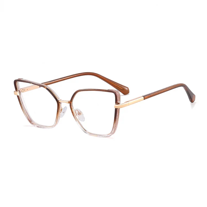 Ralferty Women's Full Rim Square Cat Eye Acetate Eyeglasses R82144 Full Rim Ralferty C5 Brown Clear CHINA 