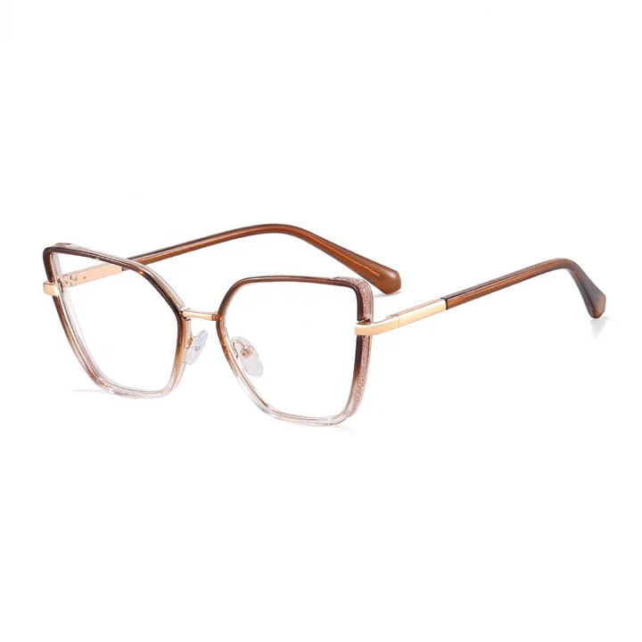 Ralferty Women's Full Rim Square Cat Eye Acetate Eyeglasses R82144 Full Rim Ralferty C5 Brown Clear CHINA 