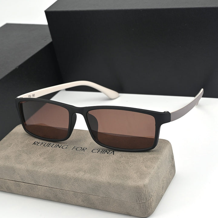 Cubojue Men's Full Rim Oversized Square Tr 90 Titanium Polarized Sunglasses T137 Sunglasses Cubojue black beige brown polarized 