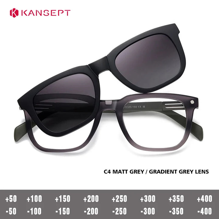 Kansept Women's Full Rim Square Tr 90 Alloy Reading Glasses Clip On Sunglasses 33104