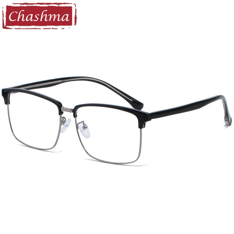 Chashma Ottica Men's Full Rim Large Square Tr 90 Alloy Eyeglasses 510810 Full Rim Chashma Ottica Black Gray Size 62  