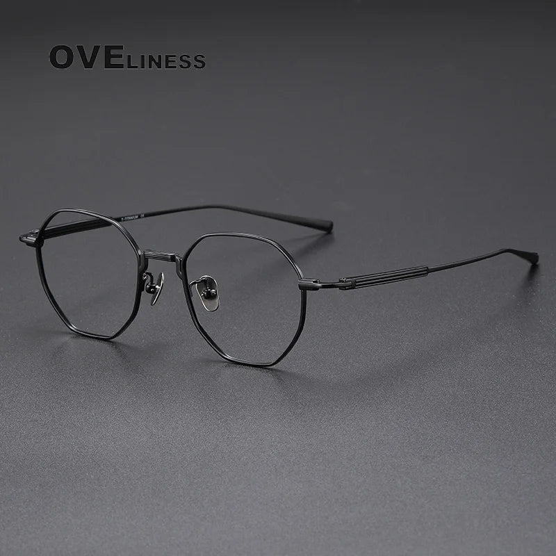 Oveliness Unisex Full Rim Irregular Oval Titanium Eyeglasses O7301 Full Rim Oveliness black  