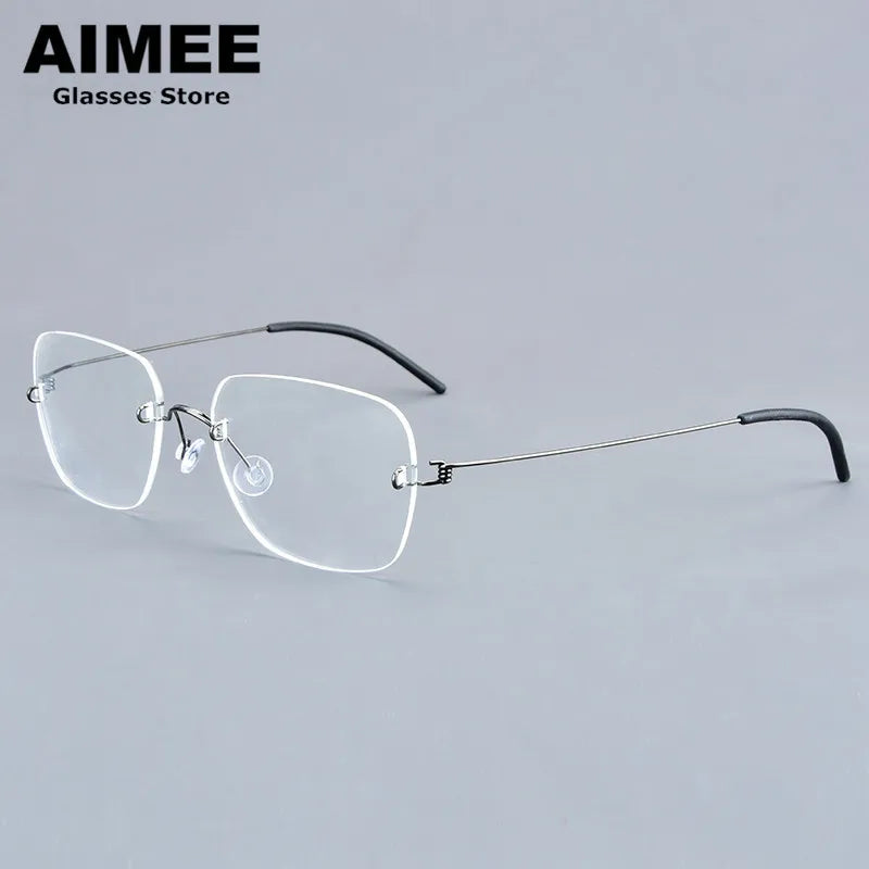 Aimee Women's Rimless Square Screwless Titanium Eyeglasses 92487 Rimless Aimee Gun-Grey