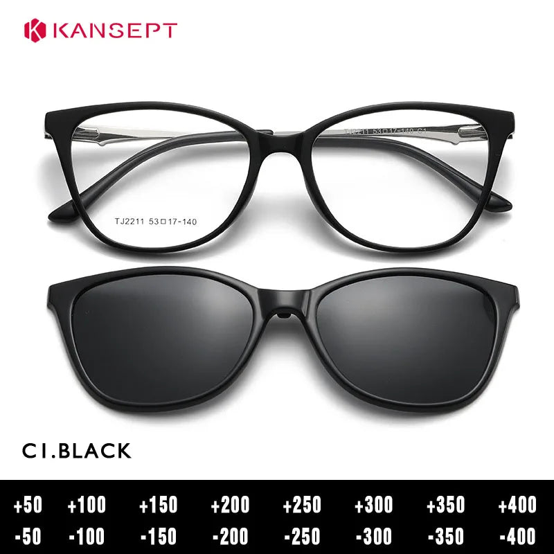Kansept Women's Full Rim Cat Eye PC Alloy Reading Glasses Clip On Sunglasses 92211