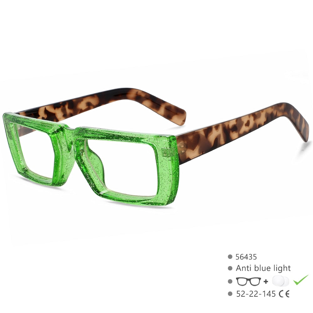 CCspace Women's Full Rim Square Tr 90 Eyeglasses 56435 Full Rim CCspace GreenLeopad  