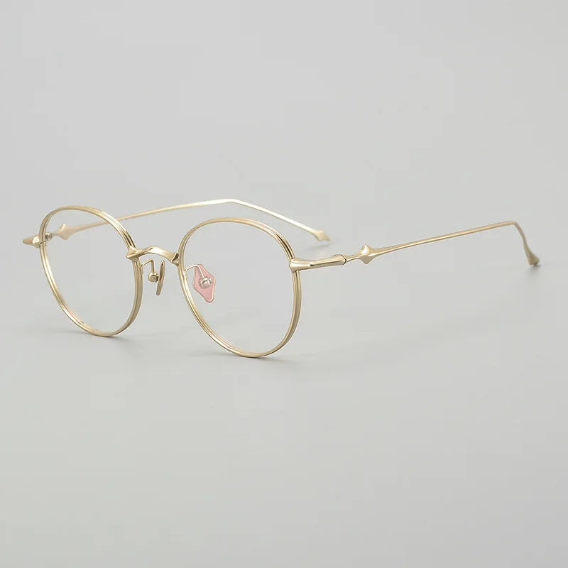 Black Mask Unisex Full Rim Round Titanium Eyeglasses 0213 Full Rim Black Mask Gold  