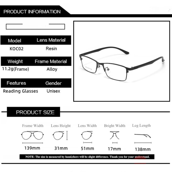 Kocolior Unisex Full Rim Square Alloy Reading Glasses 56198
