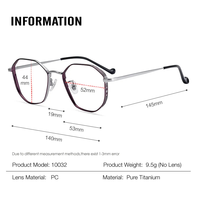 Muzz Unisex Full Rim Polygon Oval Titanium Eyeglasses 10032