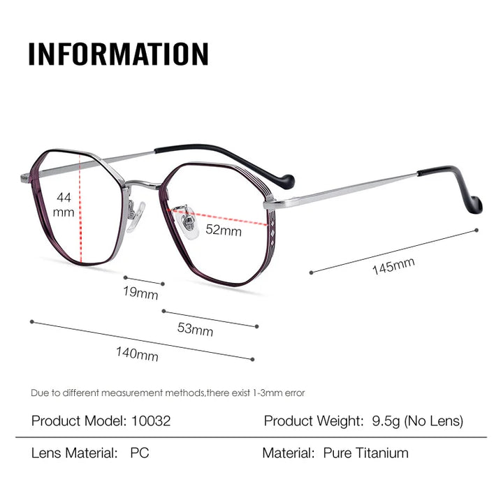 Muzz Unisex Full Rim Polygon Oval Titanium Eyeglasses 10032