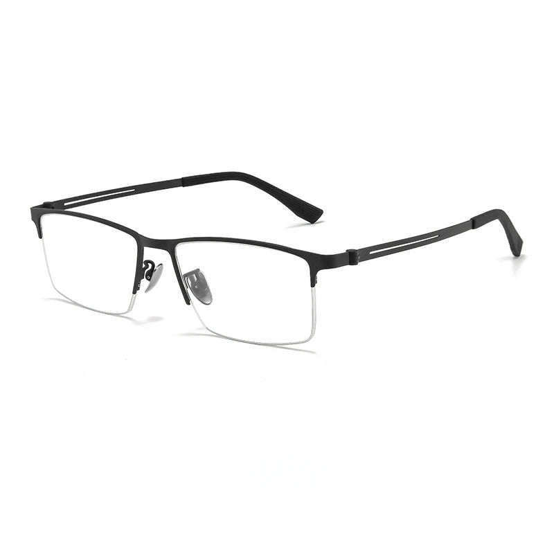 Yimaruili Unisex Semi Rim Square Titanium Alloy Eyeglasses 23156 Semi Rim Yimaruili Eyeglasses Black