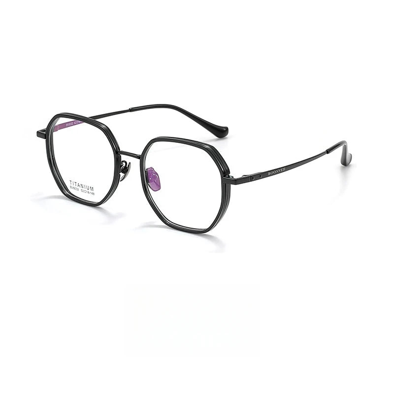 Yimaruili Unisex Full Rim Polygonal Titanium Acetate Eyeglasses Y6032 Full Rim Yimaruili Eyeglasses Black  