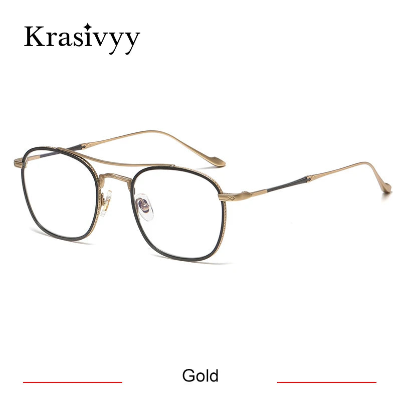 Krasivyy Unisex Full Rim Square Double Bridge Titanium Eyeglasses 45925