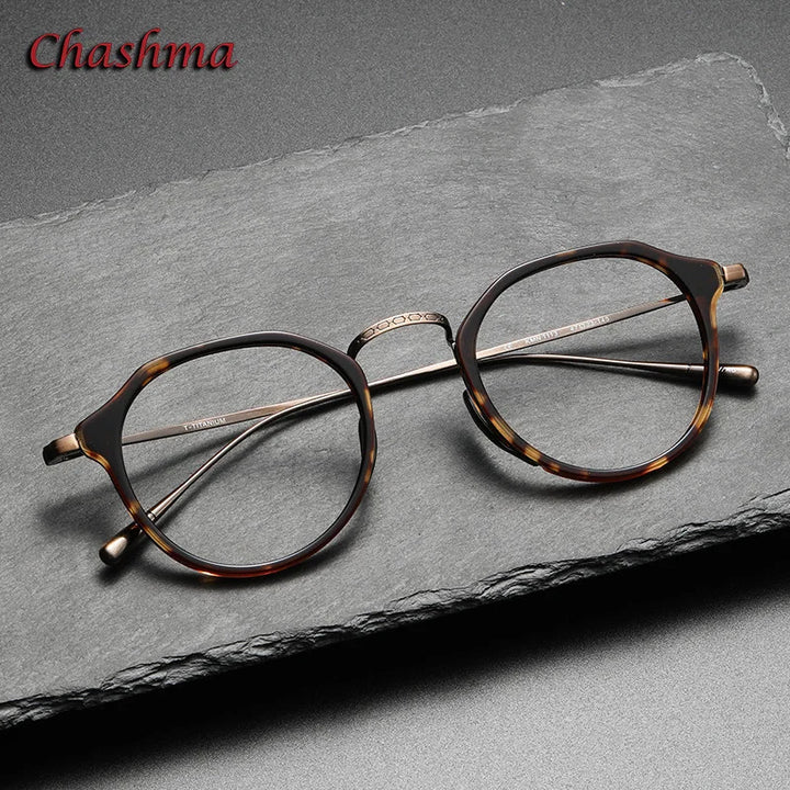 Chashma Ochki Unisex Full Rim Flat Top Round Acetate Titanium Eyeglasses 0113 Full Rim Chashma Ochki   