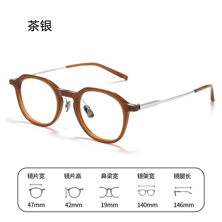 Bclear Unisex Full Rim Polygon Round Acetate Titanium Eyeglasses 298112