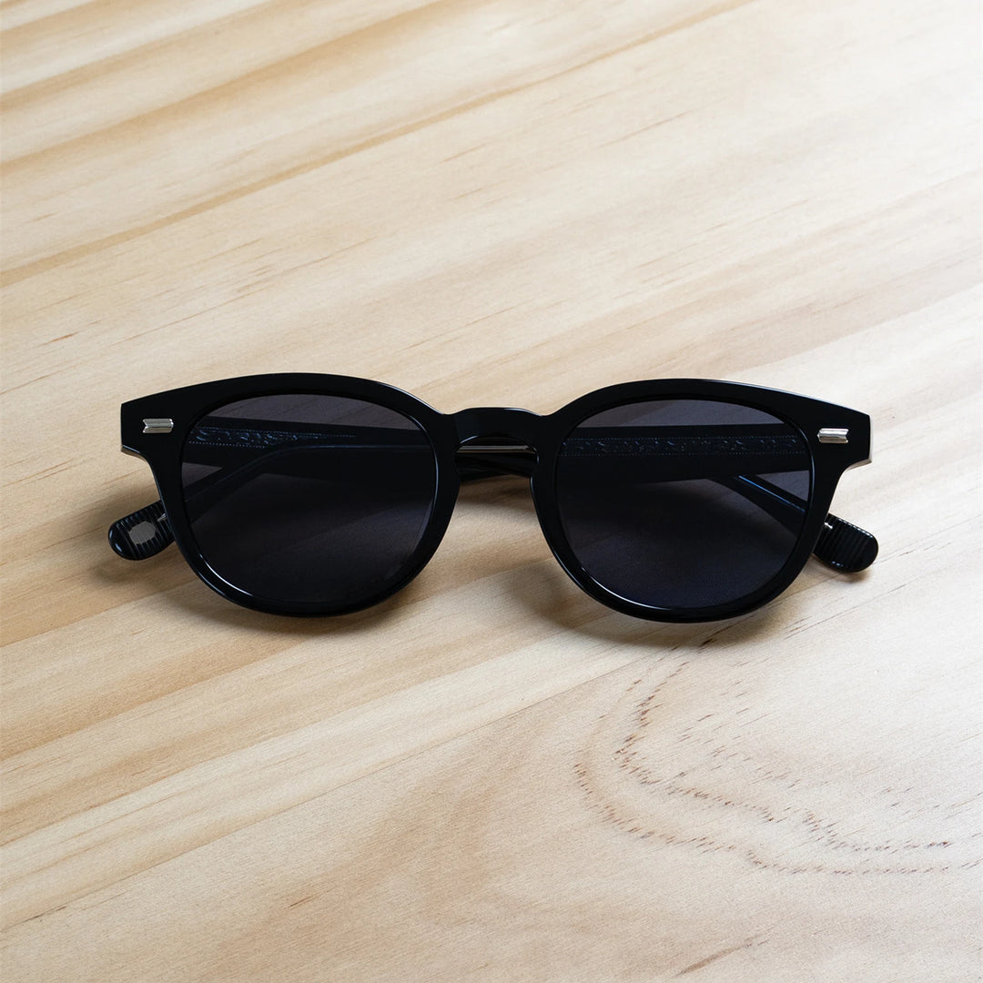 Black Mask Men Full Rim Round Acetate Polarized Sunglasses Fuz 10