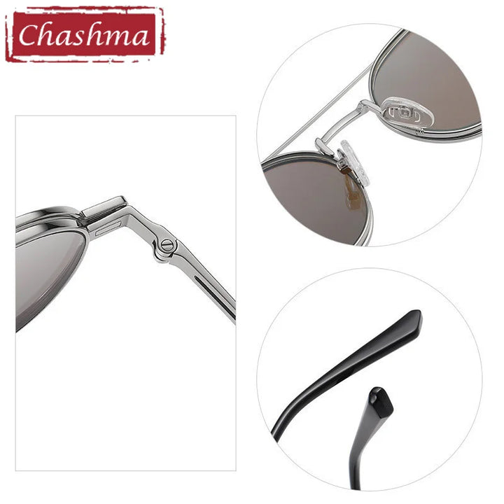 Chashma Ottica Unisex Full Rim Oval Alloy Eyeglasses Clip On Polarized Sunglasses 8802 With Clip Ons Chashma Ottica   