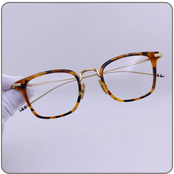 Black Mask Unisex Full Rim Square Alloy Acetate Eyeglasses T905 Full Rim Black Mask Tortoise-Gold  