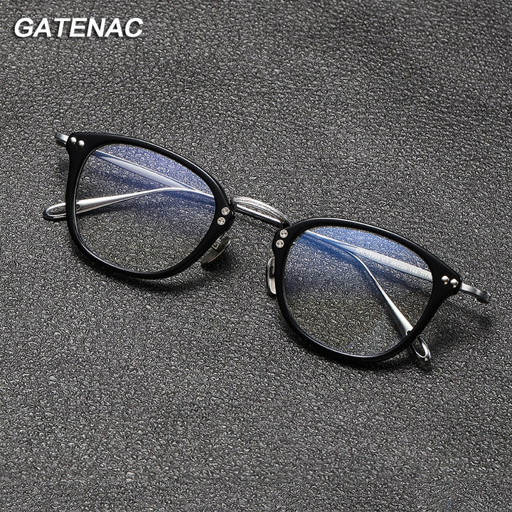 Gatenac Unisex Full Rim Square Titanium Acetate Eyeglasses Gxyj1091 Full Rim Gatenac   