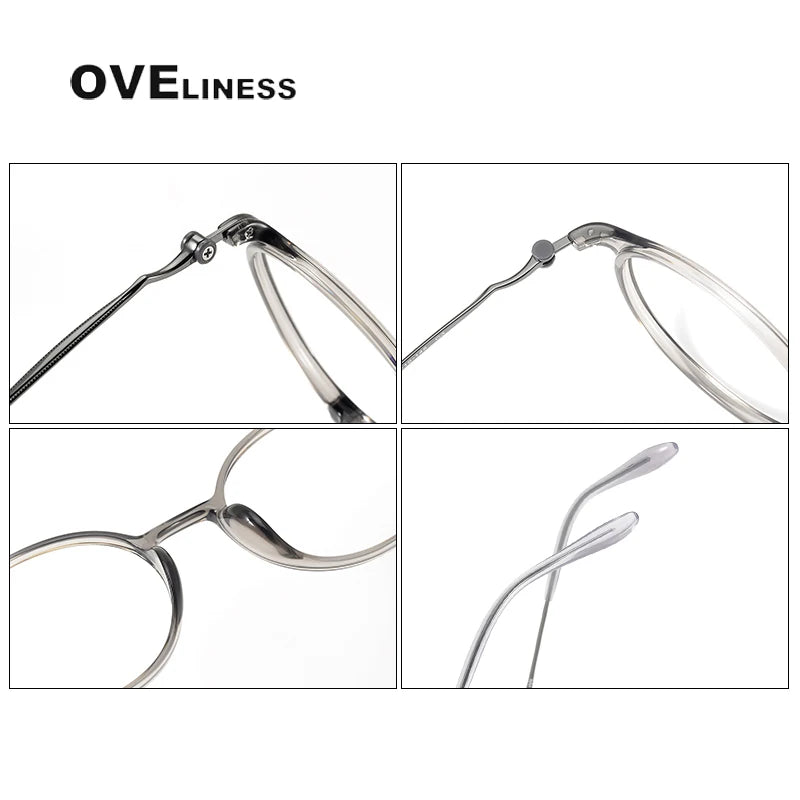 Oveliness Unisex Full Rim Round Acetate Titanium Eyeglasses 8667 Full Rim Oveliness   