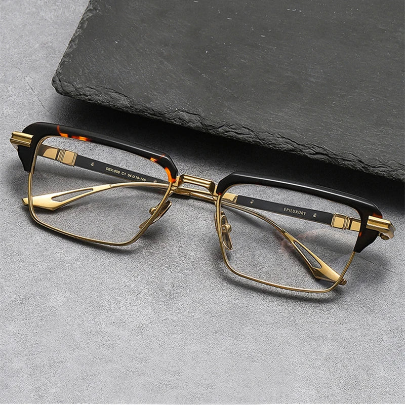 Black Mask Unisex Full Rim Big Square Titanium Acetate Eyeglasses D008 Full Rim Black Mask   