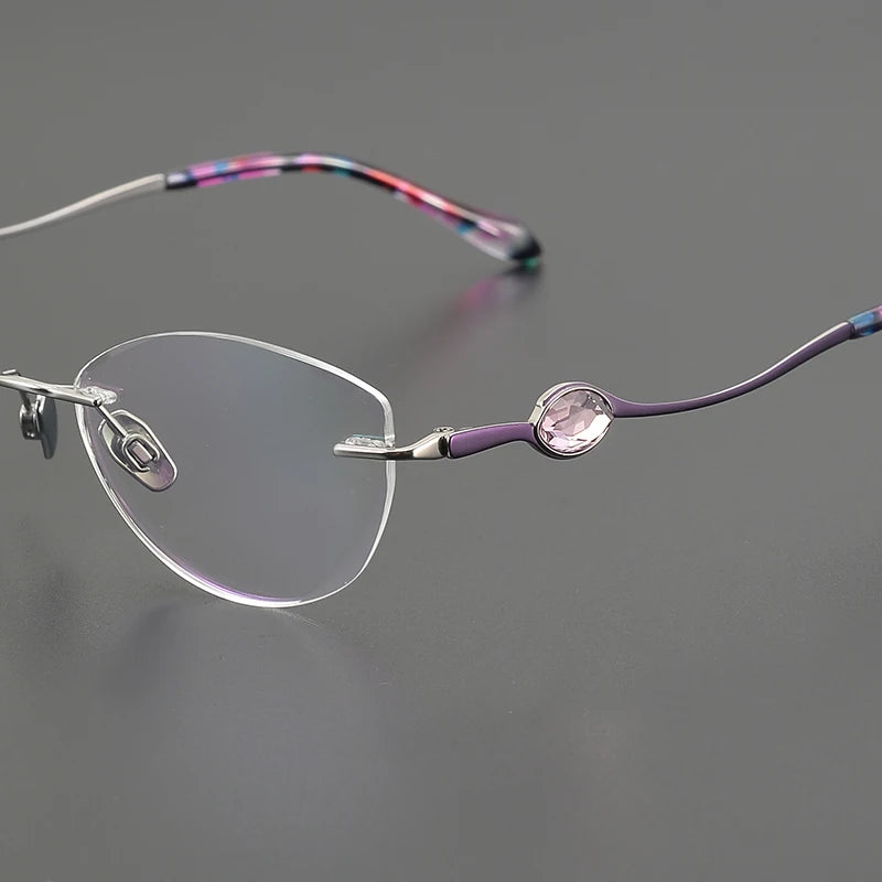 Nobler Women's Rimless Small Oval Cat Eye Titanium Eyeglasses 16122 Rimless Nobler