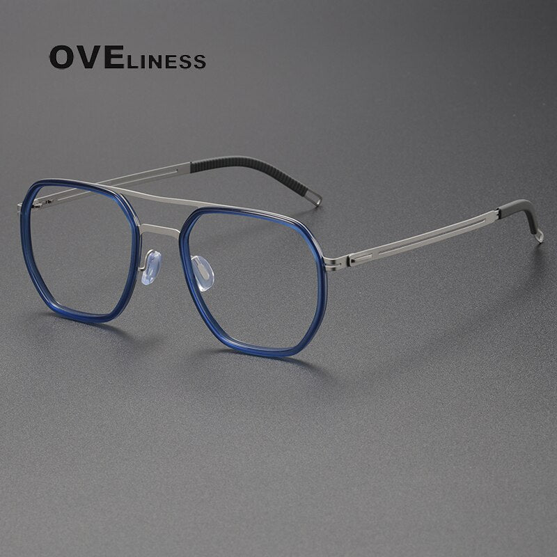 Oveliness Full Rim Square Double Bridge Titanium Eyeglasses 8202310 Full Rim Oveliness blue silver  