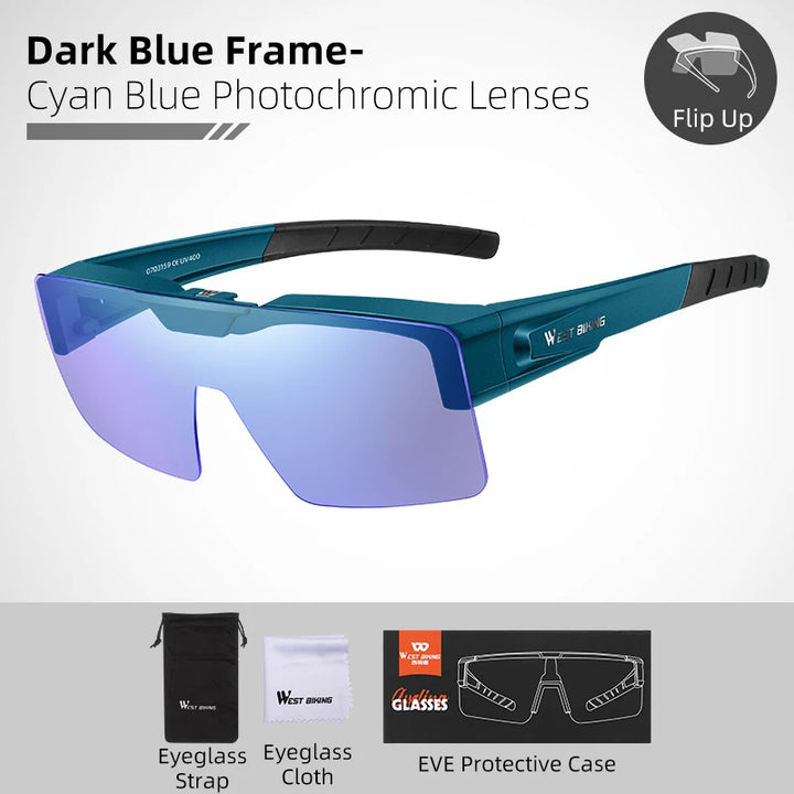 West Biking Unisex Full Rim Square Flip Up Over Frame Sunglasses 940703