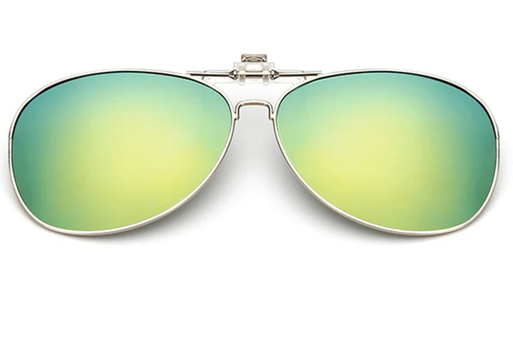 Vicky Unisex Full Rim Round Alloy Polarized Clip On Sunglasses V004 Clip On Sunglasses Vicky yellowish green  