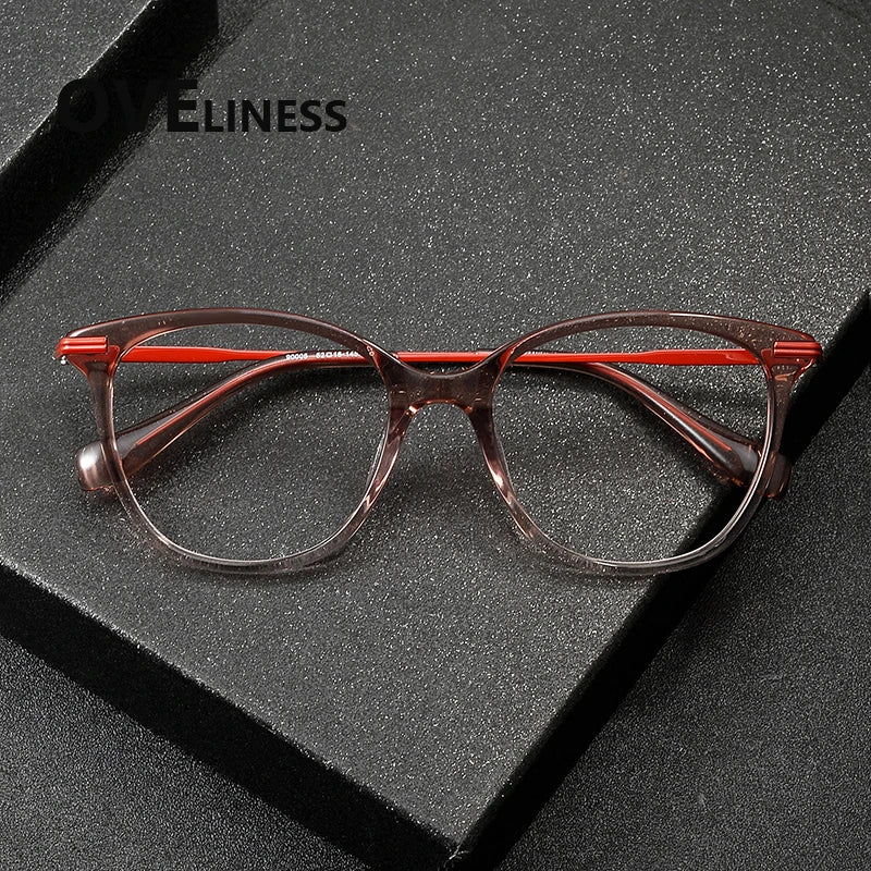 Oveliness Women's Full Rim Oval Square Acetate Titanium Eyeglasses 90005