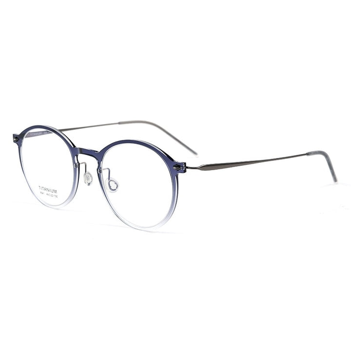Hdcrafter Unisex Full Rim Round Titanium Eyeglasses 65411 Full Rim Hdcrafter Eyeglasses Gradient Blue  