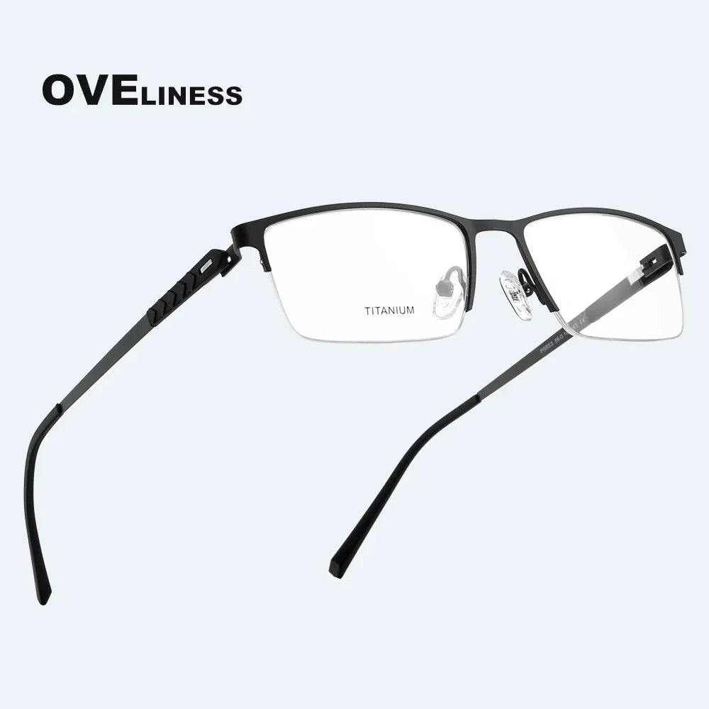 Oveliness Men's Semi Rim Square Titanium Alloy Eyeglasses 49853 Semi Rim Oveliness   